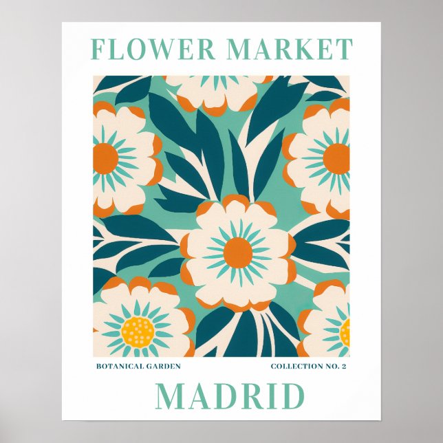 Modern Flower Market Madrid Flowers botaniskt Poster (Framsidan)