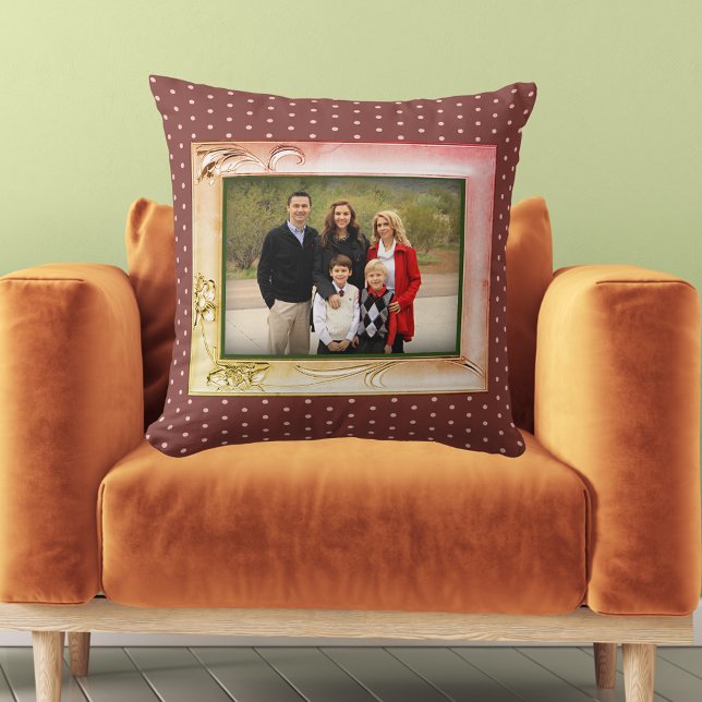 Modern Flower Photo Ram Image Rosa Earthy Dots Kudde (Modern Flower Photo Frame Image Pink Earthy Dots Throw Pillow)