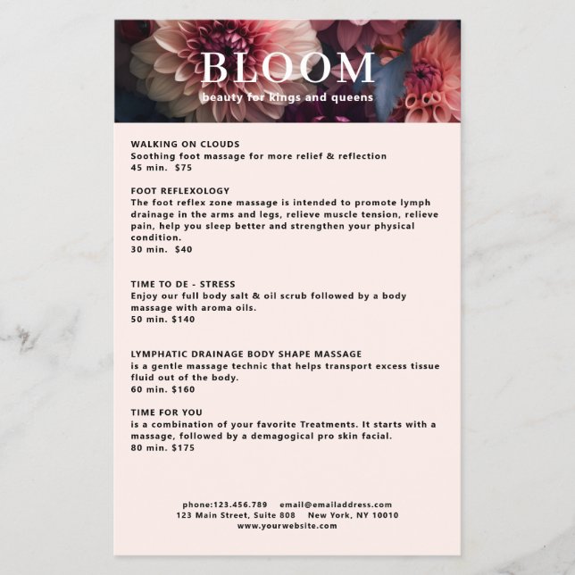 Modern Flower Salon Pricelist QR Code Flygblad (Framsidan)