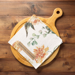 Modern Flowers Gult & Kraft Personlig Gift Kökshandduk