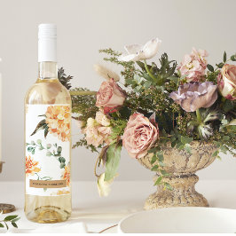 Modern Flowers Gult & Kraft Personlig Gift Vinflaska Etikett