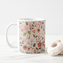 Modern Flowers Lämnar Rosa Guld Blommigt Kaffemugg