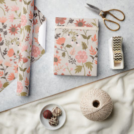 Modern Flowers Lämnar Rosa Rust Girly Blommigt Presentpapper