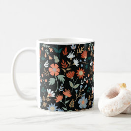 Modern Flowers Löv Black Orange Blue Blommigt Kaffemugg