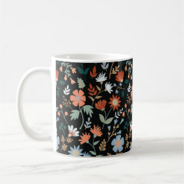 Modern Flowers Löv Black Orange Blue Blommigt Kaffemugg