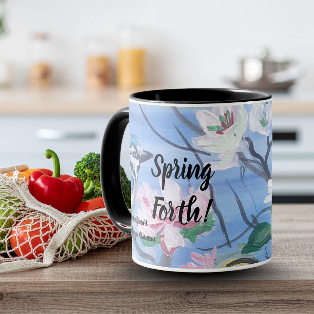 Modern Flowers Vår Forth' Art Mugg (Lovely Bird Watching Mug)