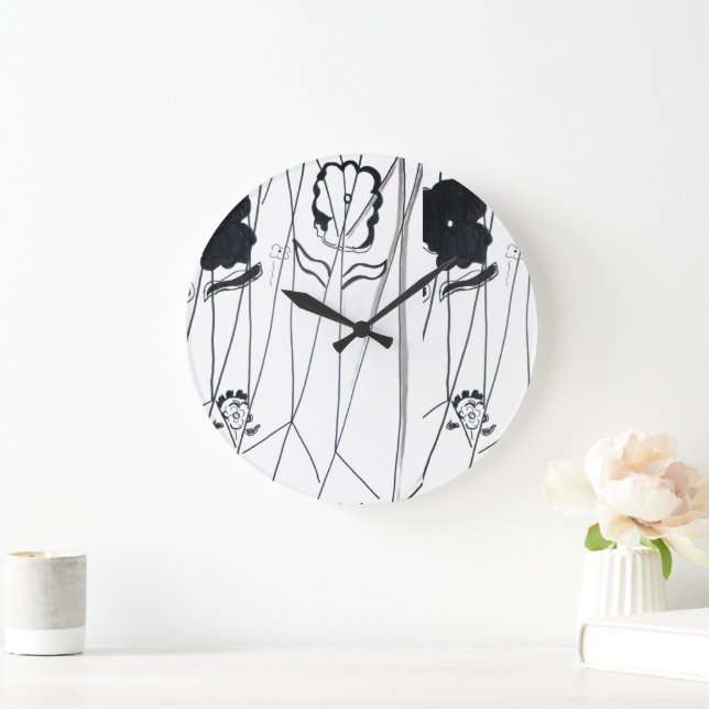 Modern flowers Wall Clock Stor Klocka (Hem)