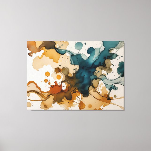 Modern Fluid Art med Guld Splatter Canvastryck (Framsida)