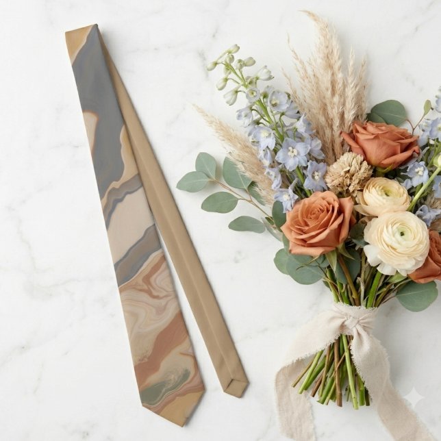 Modern Fluid Marmor Abstrakt Bröllop Slipsklöver Slips (Flowing marble swirls create a chic, modern look for the stylish groom or wedding guest.)