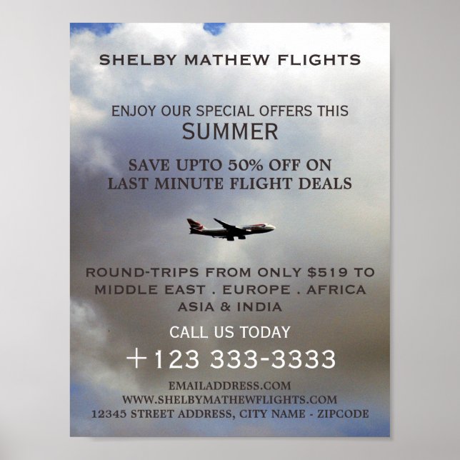Modern flygning, reklam för flyglinjer poster (Framsidan)