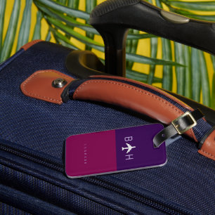 Modern flygplansmonogrammörk-lila och vin bagagebricka