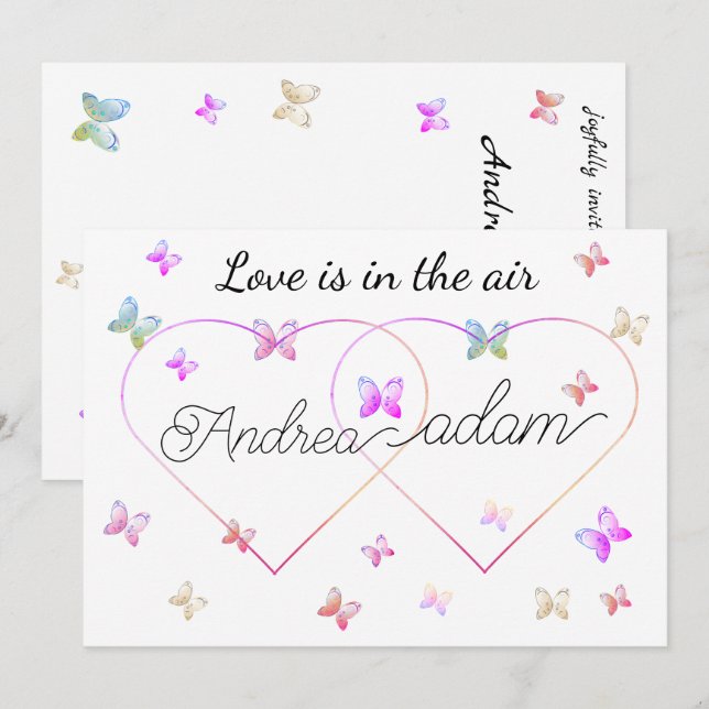 modern flying butterflies heart invitation inbjudningar (Fram/baksida)