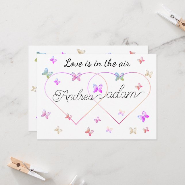 modern flying butterflies heart invitation inbjudningar (Fram/Back In Situ)