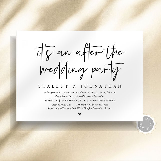 Modern Flykt, Efter Bröllopsfesten Inbjudningar (Modern Elopement, After the wedding Party Invitation card, instant download, minimalist script)