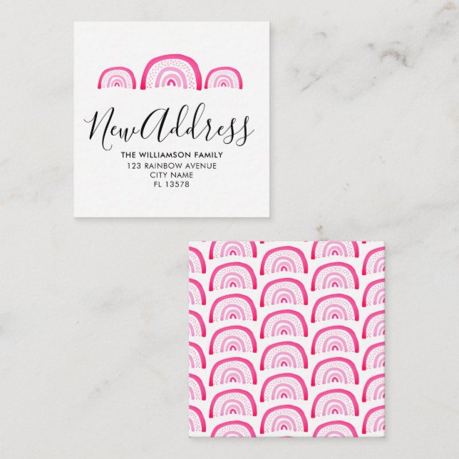 Modern Flytta Announcement Rosa Rainbow Anteckningskort (Fram/baksida)