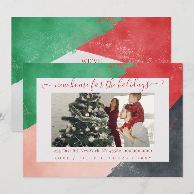 Modern Flytta för nytt skrivhem för Helgdagar Foto Julkort (Fram/baksida)