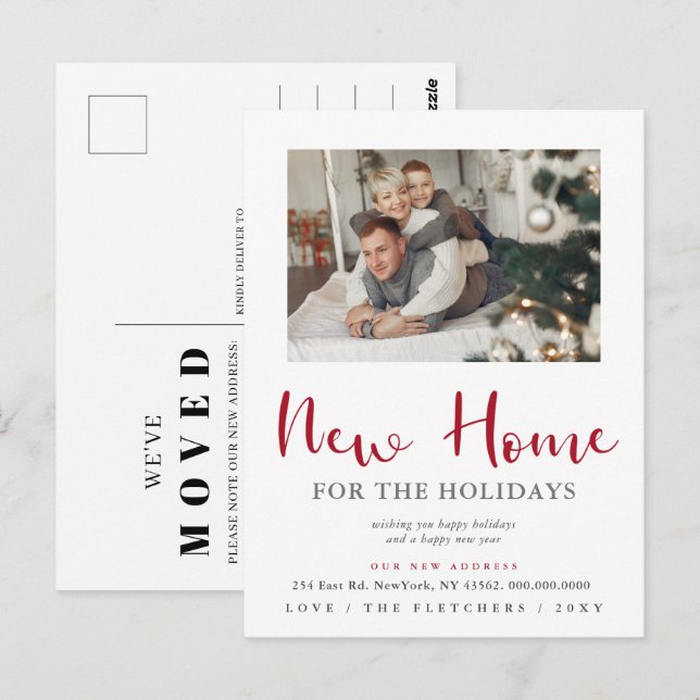 Modern Flytta för nytt skrivhem för Helgdagar Foto Vykort (Fram/baksida)