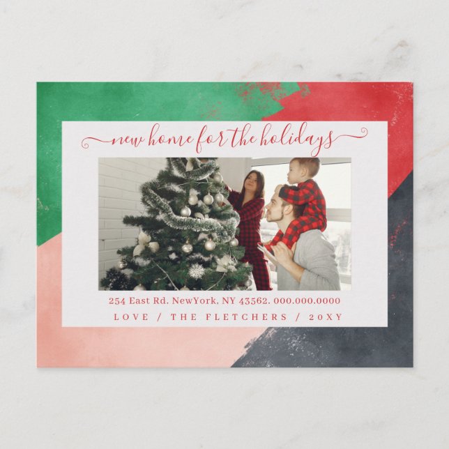 Modern Flytta för nytt skrivhem för Helgdagar Foto Vykort (Framsida)