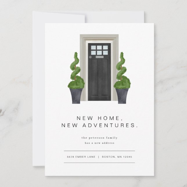 Modern Flytta-meddelande med svart frontdörr Inbjudningar (Framsida)