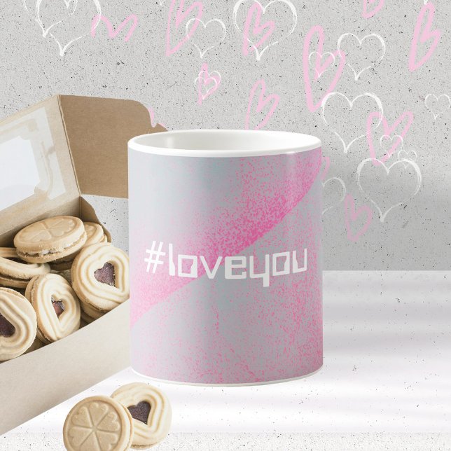 Modern Foam Roller Hashtag #loveyou Rosa & Grått Kaffemugg (Modern Hashtag #Love You Foam Roller Pink Gray Coffee Mug ©Susanne Sachers - Sunny Mind Design 🌞)