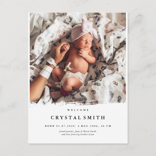 Modern födelseanmälan till foto | baby-fotokort inbjudan vykort (Framsida)