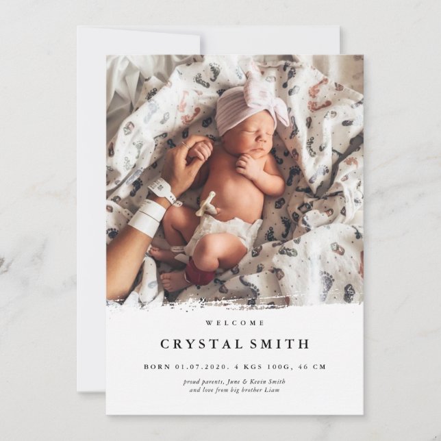 Modern födelseanmälan till foto | baby-fotokort inbjudningar (Framsida)