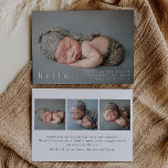 Modern födelseattest i baby meddelande<br><div class="desc">Modern födelseanmälan med ett enkelt "välkomstkort" på framsidan och ett alternativ för dig att ladda upp dina egna speciella tre foton på baksidan.</div>