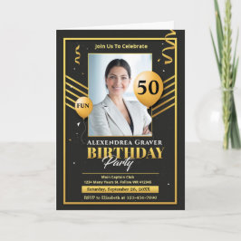 Modern födelsedag Guld Black 50:e foto Party Kort