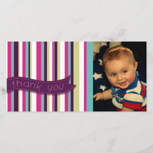 Modern födelsedag Photocard för randtackbaby Tack Kort