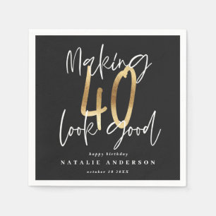 Modern födelsedagsfest för 40 svarta och guld-typo pappersservett