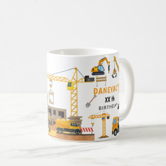 Modern Födelsedagsfest För Barn Med Byggtema Kaffemugg