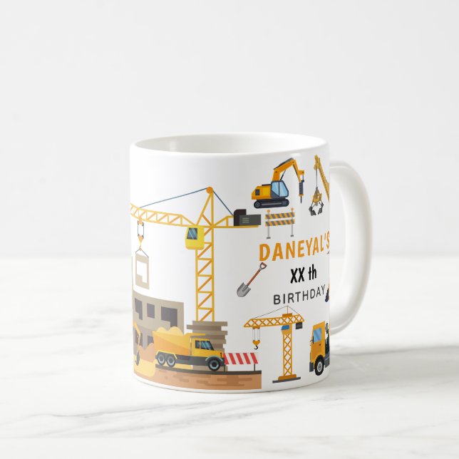 Modern Födelsedagsfest För Barn Med Byggtema Kaffemugg (Framsida höger)