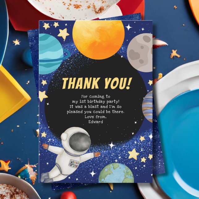 Modern Födelsedagsfest För Barn Rymden Tacksamhets Tack Kort (Skapare uppladdad)
