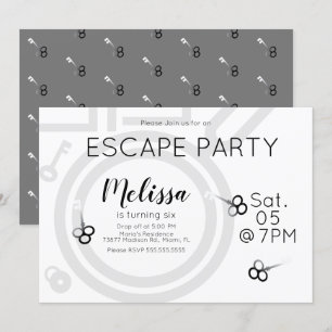 Modern födelsedagsfest för Escape Room grå inbjuda Inbjudningar