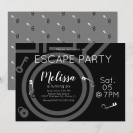 Modern Födelsedagsfest för Escape Room Grå Svart Inbjudningar