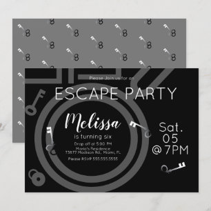 Modern Födelsedagsfest för Escape Room Grå Svart Inbjudningar