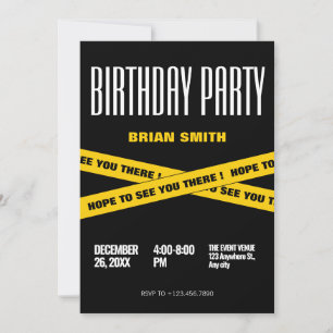 Modern födelsedagsfest för svart och gult inbjudningar