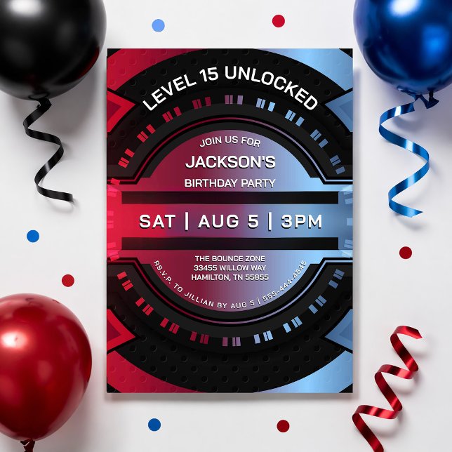 Modern Födelsedagsfest För Tonårspojke Som Spelar  Inbjudningar (Modern Gamer Teen Boy Birthday Party Invitation)