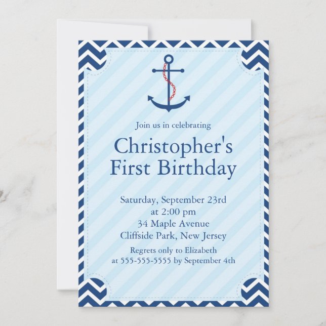 Modern Födelsedagsfest med Ankare för Segelbåt Til Inbjudningar (Framsida)