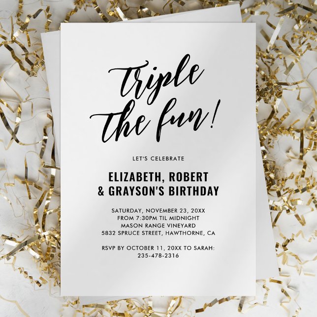 Modern Födelsedagsfest med trippel glädje Inbjudningar (Skapare uppladdad)