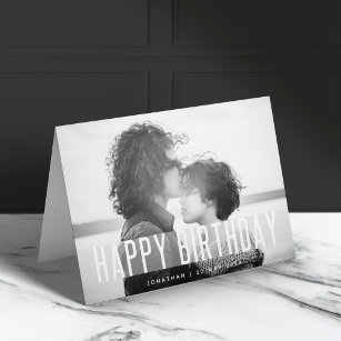 Modern födelsedagsfoto   Namn Black & White Lyckli Kort