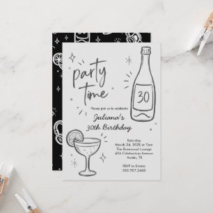 Modern födelsedagsinbjudan för flaska & cocktail 3 inbjudningar