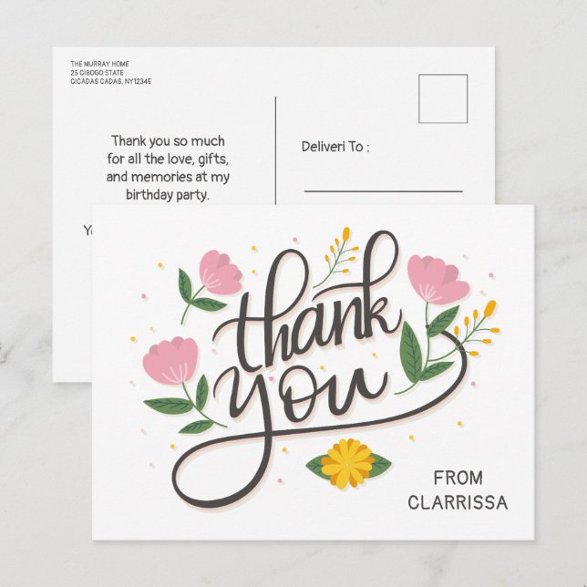 Modern födelsedagskort med modernt typsnitt vykort (Fram/baksida)