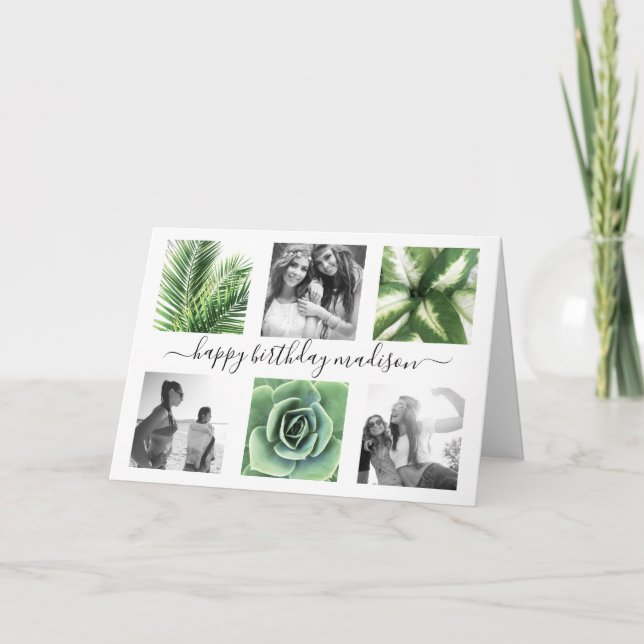 Modern födelsedagspresent 6 fotokollage kort (Framsida)