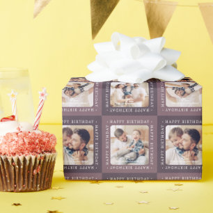 Modern födelsedagsrutig mönsterlycka 4 familjefoto presentpapper