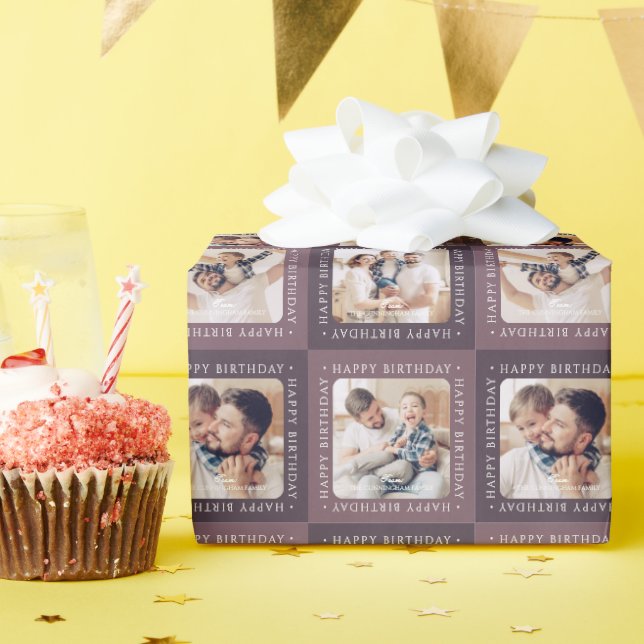 Modern födelsedagsrutig mönsterlycka 4 familjefoto presentpapper (Födelsedagsfest)