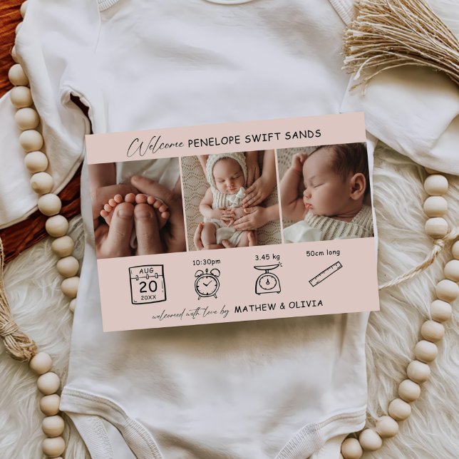 Modern födelsevarning 3 fotosamlingskort inbjudningar (Skapare uppladdad)