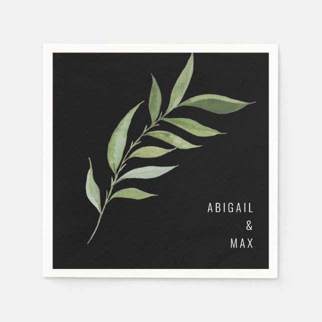Modern Foliage Black Bröllop Napkins Pappersservett (Framsidan)
