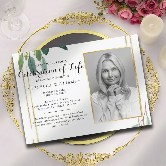 Modern Foliage Botanical Photo Firande i livet Inbjudningar (Skapare uppladdad)