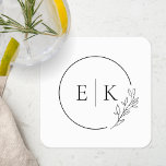 Modern Foliage Bröllop Monogram Underlägg Papper Kvadrat<br><div class="desc">Monogrammet bröllop-designad i anpassningsbar underlägg med en modern utformning av cirkeln teckning stil och bladverket.</div>